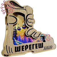Магнит с гравировкой дерево + печать с лаком Ботинок Шерегеш 34620 34620