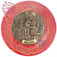 Тарелка сувенирная с 3D вставкой из гипса Девочка с оленем Якутия 34746 34746