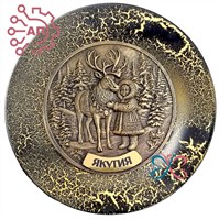 Тарелка сувенирная с 3D вставкой из гипса Девочка с оленем Якутия 34746 34746