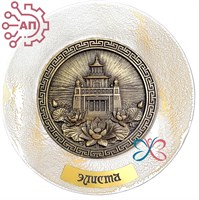 Тарелка сувенирная с 3D вставкой из гипса Хурул с лотосами Калмыкия, Элиста 34747 34747