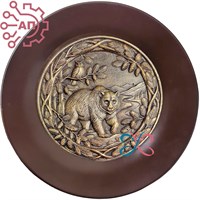 Тарелка сувенирная с 3D вставкой из гипса Медведь с совой 34789 34789