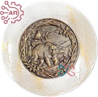 Тарелка сувенирная с 3D вставкой из гипса Медведь с совой 34789 34789