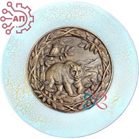 Тарелка сувенирная с 3D вставкой из гипса Медведь с совой 34789 34789