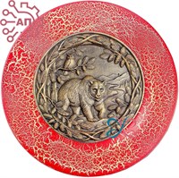 Тарелка сувенирная с 3D вставкой из гипса Медведь с совой 34789 34789