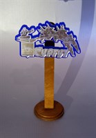 Купить магнитик зеркальный двухслойный упряжка с оленями серебро на синей подложке - фото 9818