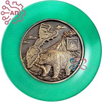 Тарелка сувенирная с 3D вставкой из гипса Медведь с картой Камчатка 34905 34905