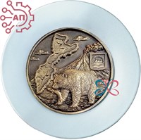 Тарелка сувенирная с 3D вставкой из гипса Медведь с картой Камчатка 34905 34905