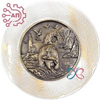 Тарелка сувенирная с 3D вставкой из гипса Медведь с рыбой и маяк 34922 34922