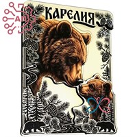 Магнит II Медведица с медвежонком в рамке Карелия 35178 35178