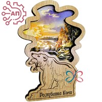 Магнит с гравировкой дерево + печать с лаком Медведь Республика Коми 27062 27062