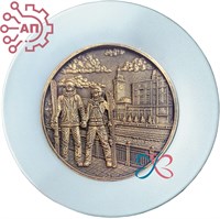 Тарелка сувенирная с 3D вставкой из гипса Лыжники Роза Хутор, Сочи 35287 35287