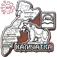 Магнит с гравировкой фанера + пластик Медведь с картой Камчатка 32703 32703